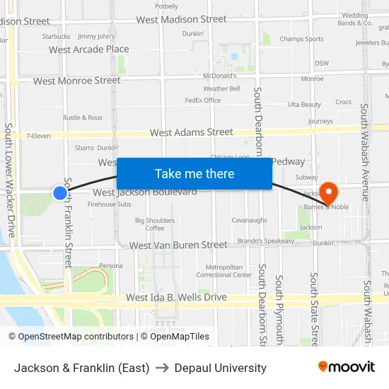 Jackson & Franklin (East) to Depaul University map