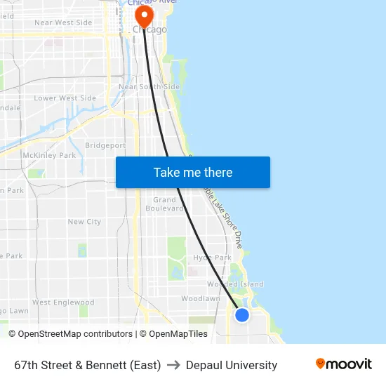 67th Street & Bennett (East) to Depaul University map
