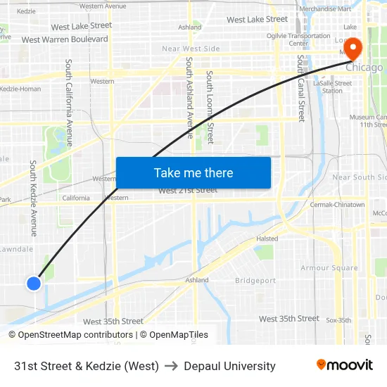 31st Street & Kedzie (West) to Depaul University map