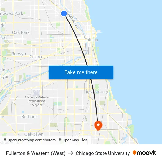 Fullerton & Western (West) to Chicago State University map
