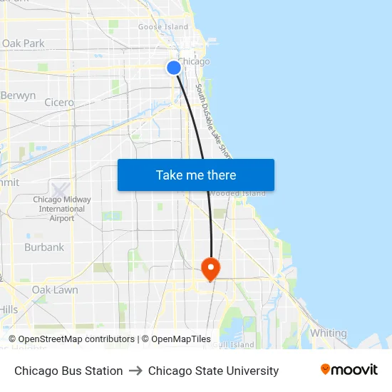 Chicago Bus Station to Chicago State University map