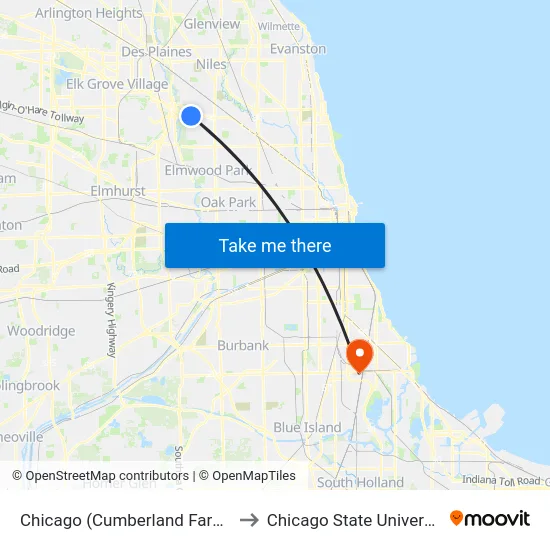 Chicago (Cumberland Farms) to Chicago State University map