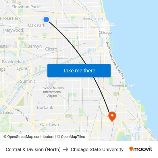 Central & Division (North) to Chicago State University map