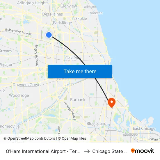 O'Hare International Airport - Terminal 2 Departures to Chicago State University map