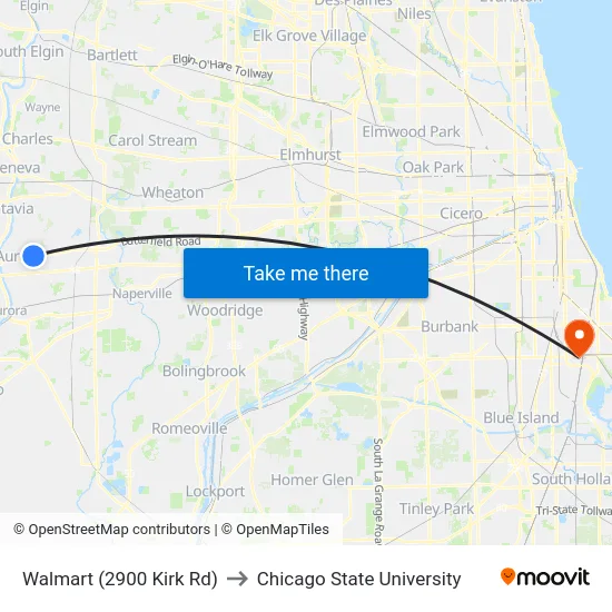 Walmart (2900 Kirk Rd) to Chicago State University map