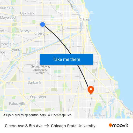 Cicero Ave & 5th Ave to Chicago State University map