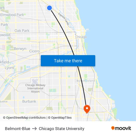 Belmont-Blue to Chicago State University map