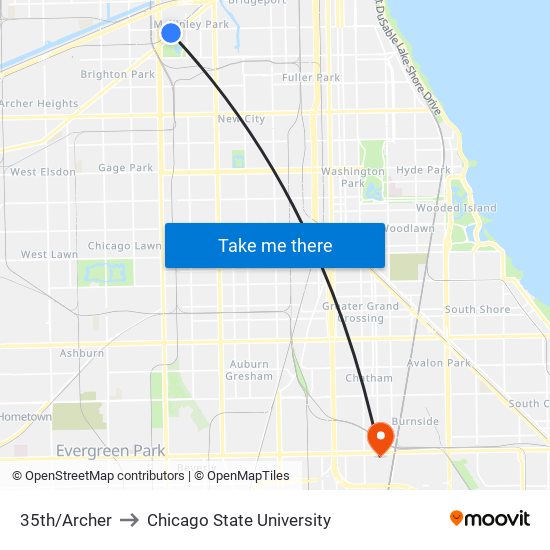 35th/Archer to Chicago State University map