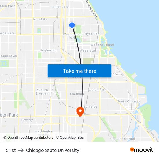 51st to Chicago State University map
