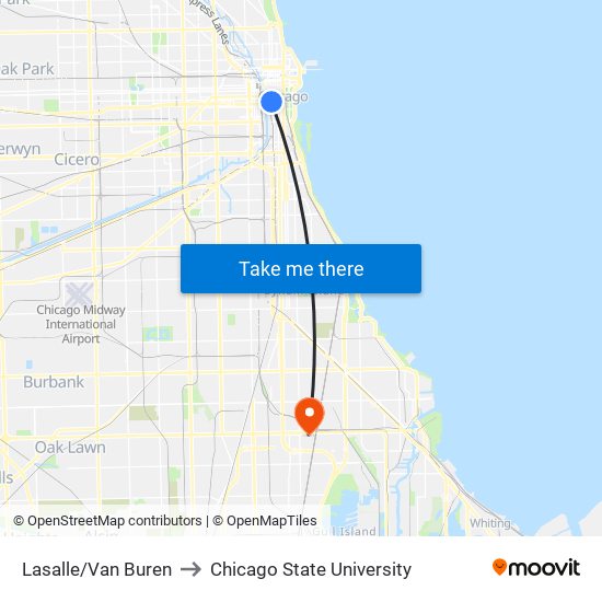 Lasalle/Van Buren to Chicago State University map