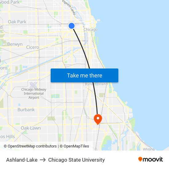 Ashland-Lake to Chicago State University map
