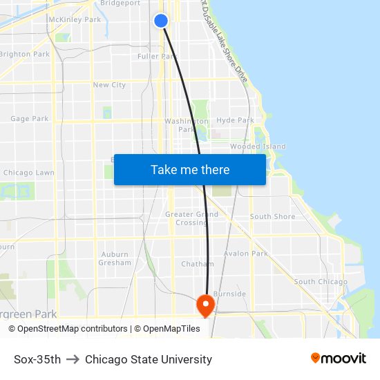 Sox-35th to Chicago State University map