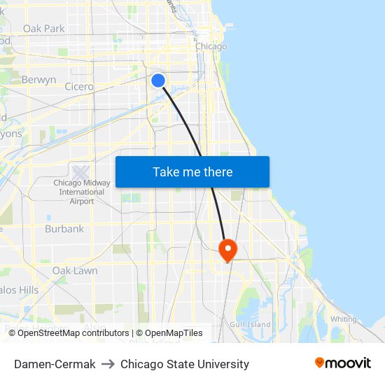 Damen-Cermak to Chicago State University map