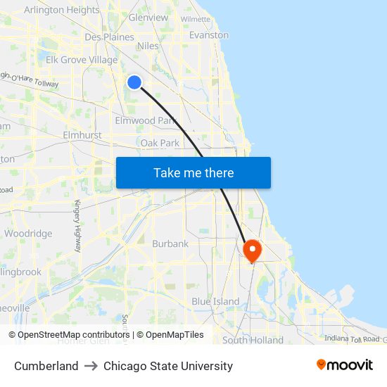 Cumberland to Chicago State University map