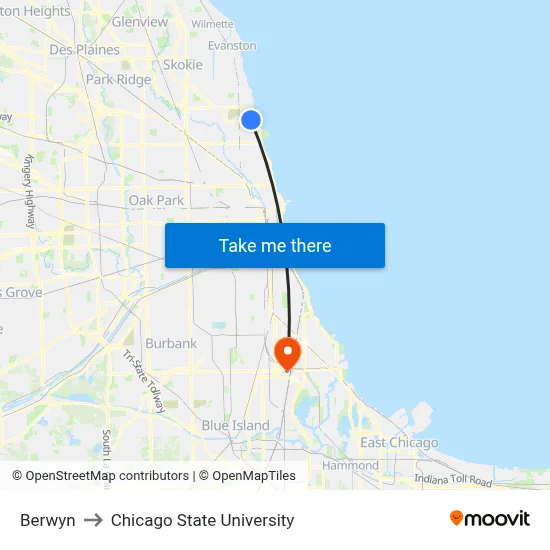 Berwyn to Chicago State University map