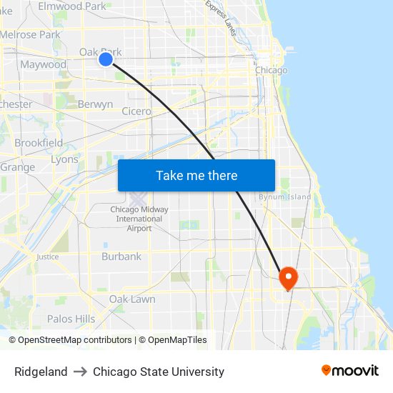 Ridgeland to Chicago State University map