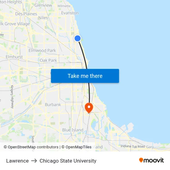 Lawrence to Chicago State University map