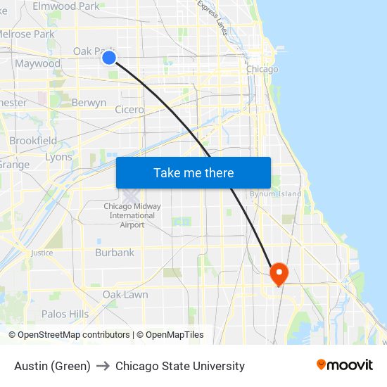 Austin (Green) to Chicago State University map