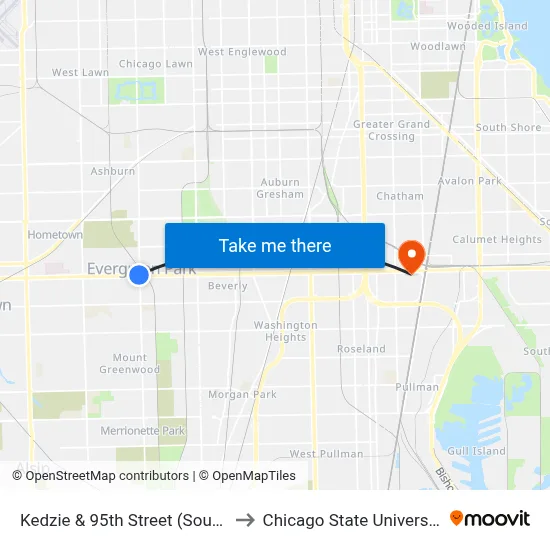 Kedzie & 95th Street (South) to Chicago State University map