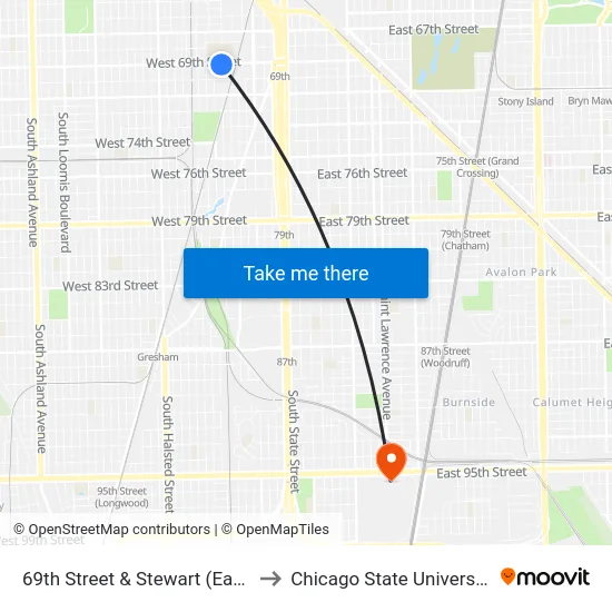 69th Street & Stewart (East) to Chicago State University map