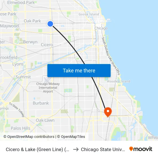 Cicero & Lake (Green Line) (South) to Chicago State University map