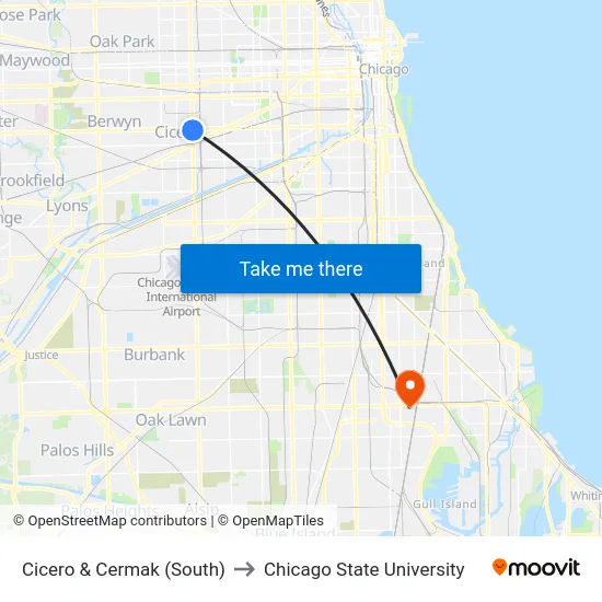 Cicero & Cermak (South) to Chicago State University map