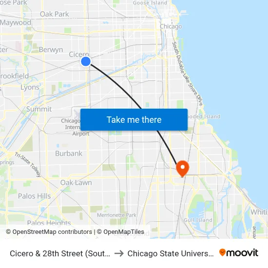Cicero & 28th Street (South) to Chicago State University map