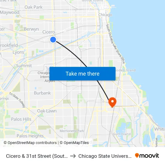 Cicero & 31st Street (South) to Chicago State University map