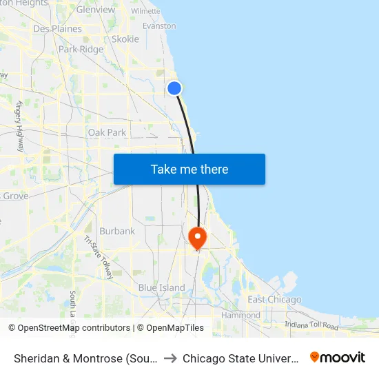 Sheridan & Montrose (South) to Chicago State University map