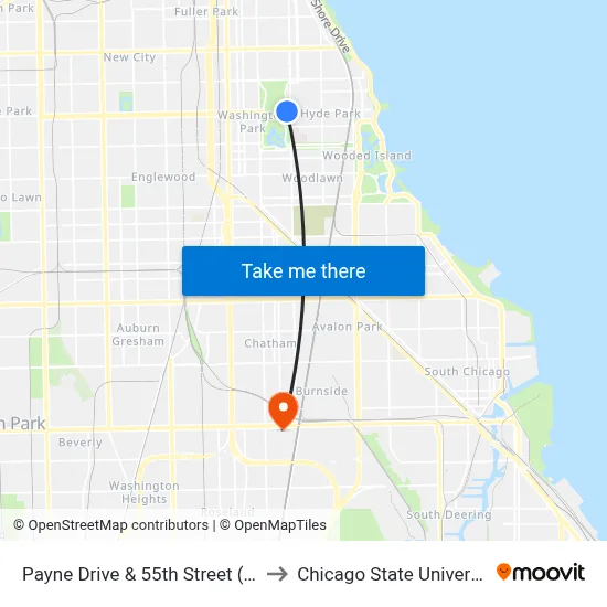 Payne Drive & 55th Street (Ne) to Chicago State University map