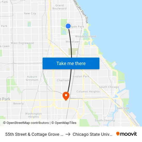 55th Street & Cottage Grove (East) to Chicago State University map