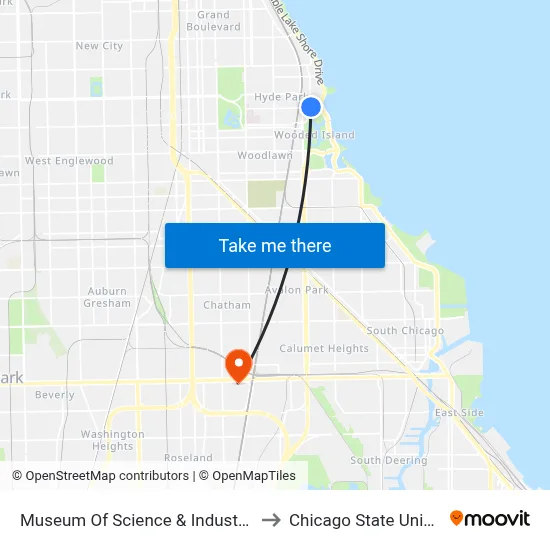 Museum Of Science & Industry (East) to Chicago State University map