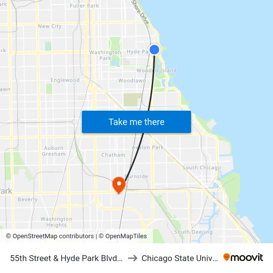 55th Street & Hyde Park Blvd (West) to Chicago State University map