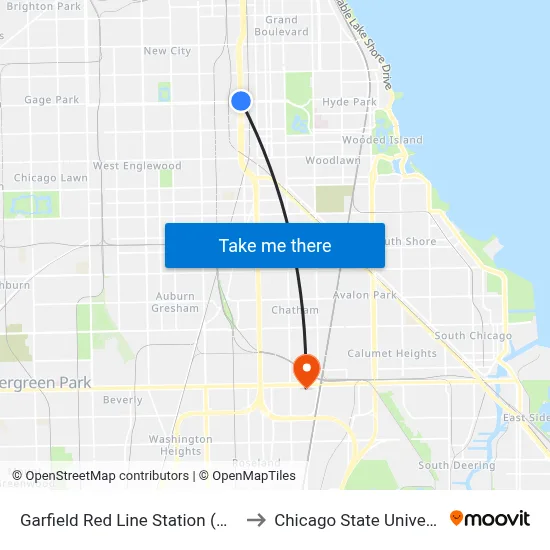 Garfield Red Line Station (West) to Chicago State University map
