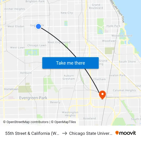 55th Street & California (West) to Chicago State University map