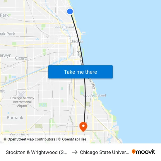 Stockton & Wrightwood (South) to Chicago State University map