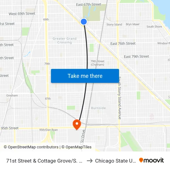71st Street & Cottage Grove/S. Chicago (East) to Chicago State University map