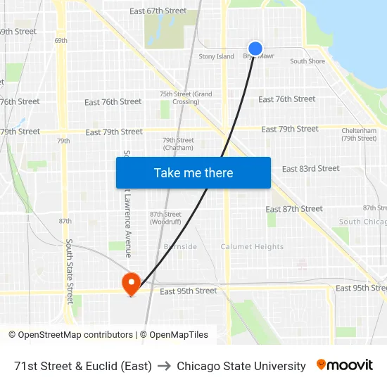 71st Street & Euclid (East) to Chicago State University map