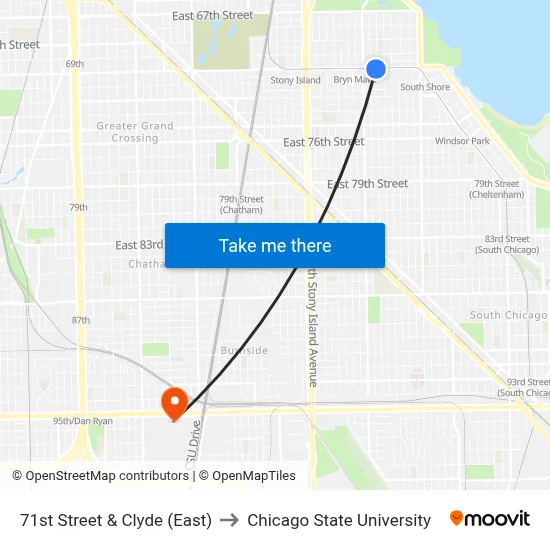 71st Street & Clyde (East) to Chicago State University map