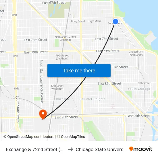 Exchange & 72nd Street (Se) to Chicago State University map