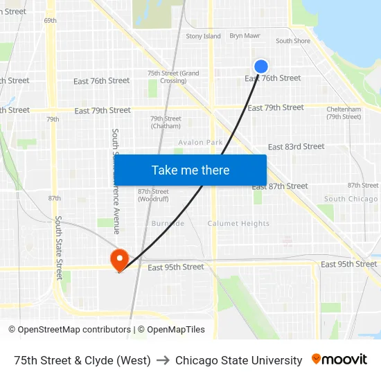 75th Street & Clyde (West) to Chicago State University map