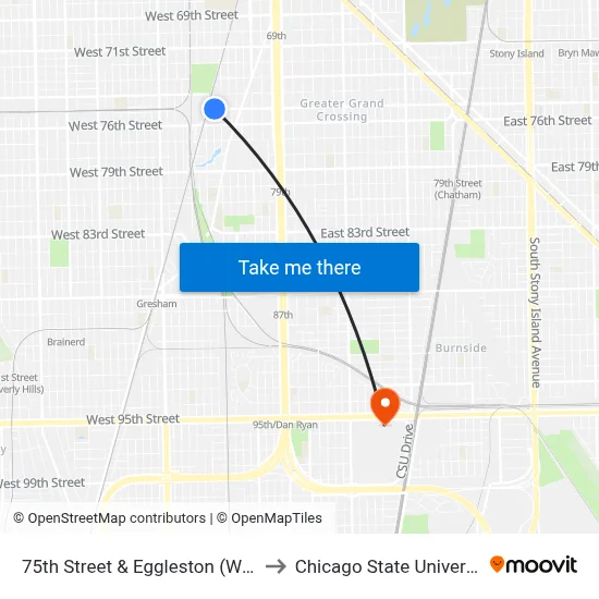 75th Street & Eggleston (West) to Chicago State University map