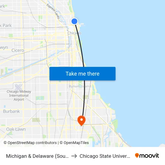 Michigan & Delaware (South) to Chicago State University map