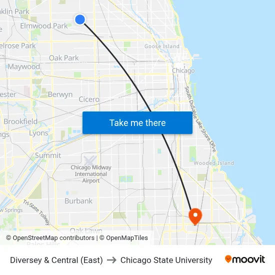 Diversey & Central (East) to Chicago State University map