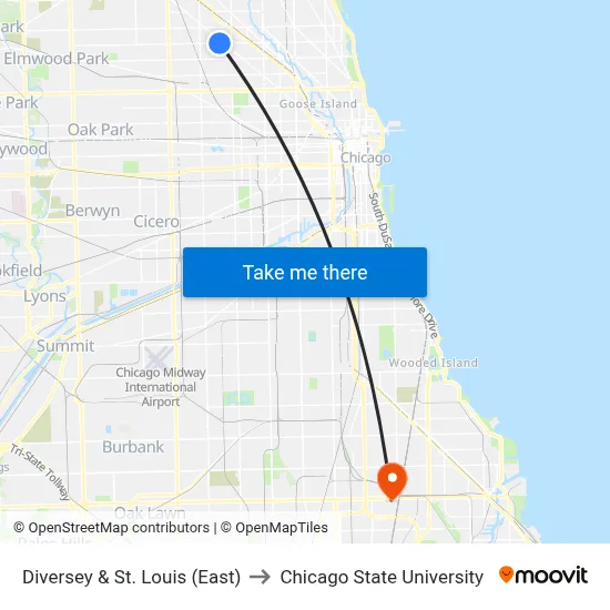 Diversey & St. Louis (East) to Chicago State University map
