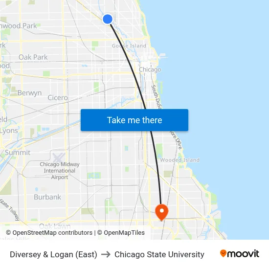 Diversey & Logan (East) to Chicago State University map