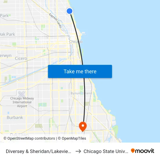Diversey & Sheridan/Lakeview (East) to Chicago State University map