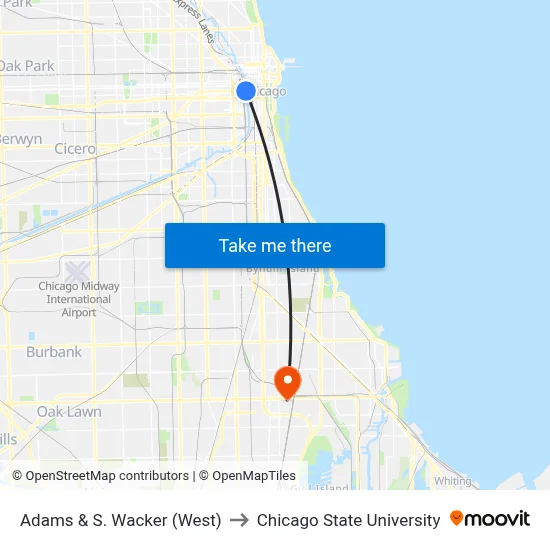 Adams & S. Wacker (West) to Chicago State University map
