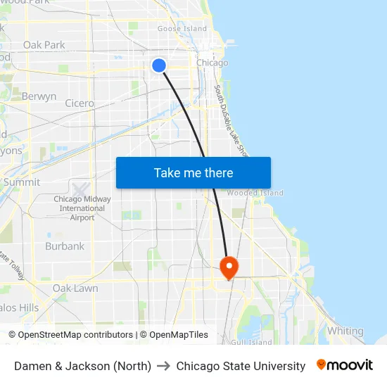 Damen & Jackson (North) to Chicago State University map
