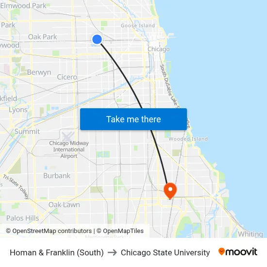 Homan & Franklin (South) to Chicago State University map